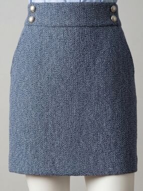 Veronica Beard Navy Bouclé Pencil Skirt with Button Waist Detail